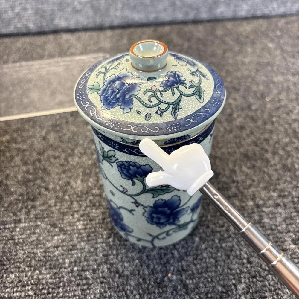 Oriental Style Ceramic Tea Cup Infuser Steep Brew Blue Flowers~Set of 2~READ
